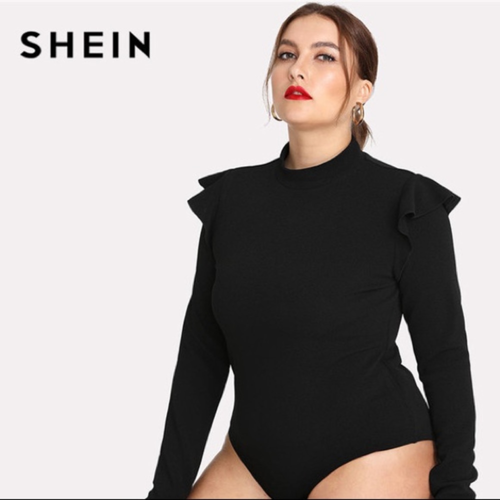 Bodysuit with ruffle embellished shoulders